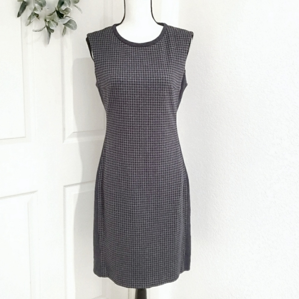 PESERICO Knit Sheath Dress Houndstooth Pattern, Italian Sz 44
